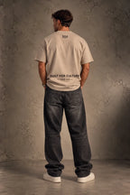 Built For oversized T-shirt beige met zwarte lower print, achterkant, productfoto