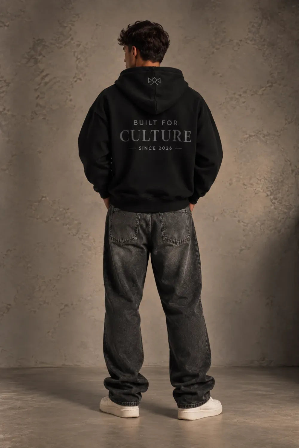Built For oversized hoodie zwart, achterkant, productfoto
