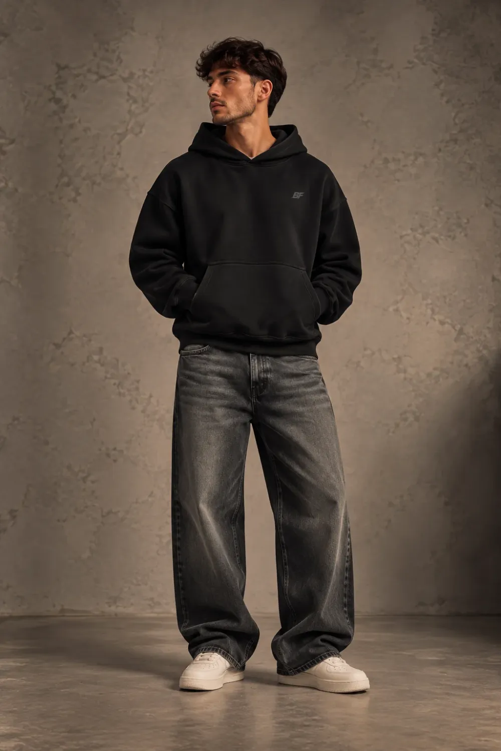 Built For oversized hoodie zwart, voorkant, productfoto
