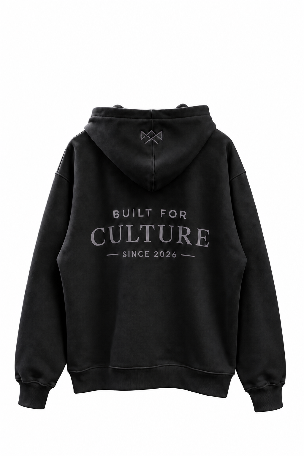 Built For oversized hoodie zwart met zwarte opdruk, achterkant