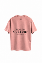 Built For oversized T-shirt roze met zwarte opdruk, achterkant