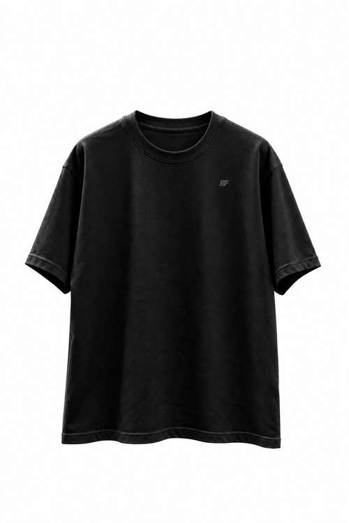 Built For oversized T-shirt zwart met zwarte lower print opdruk, voorkant
