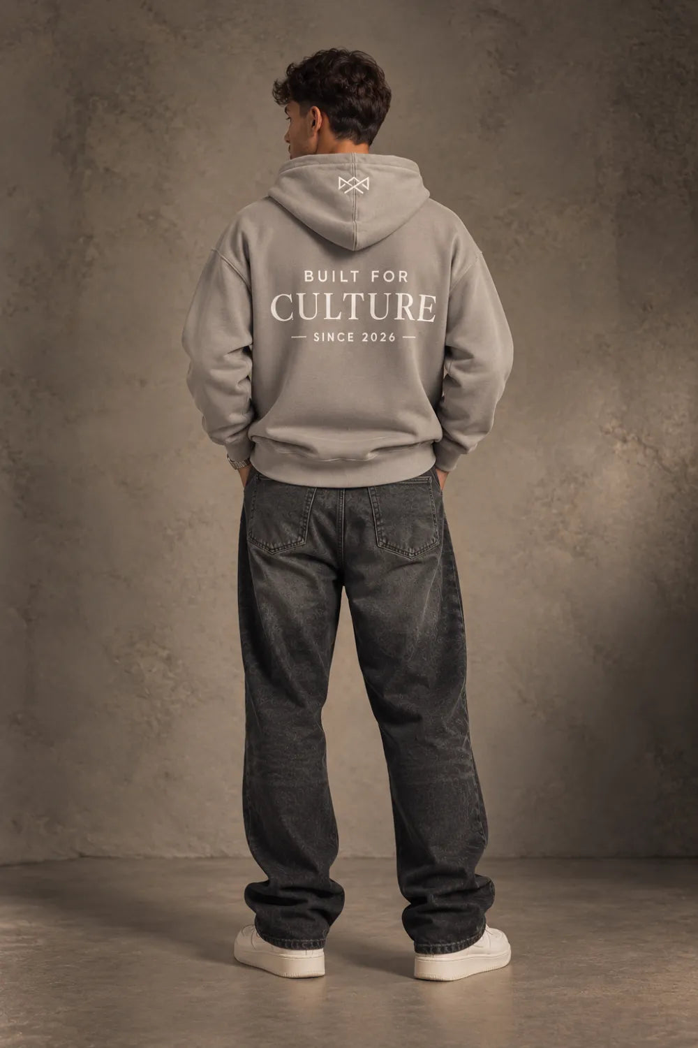 Built For oversized hoodie beige, achterkant, productfoto